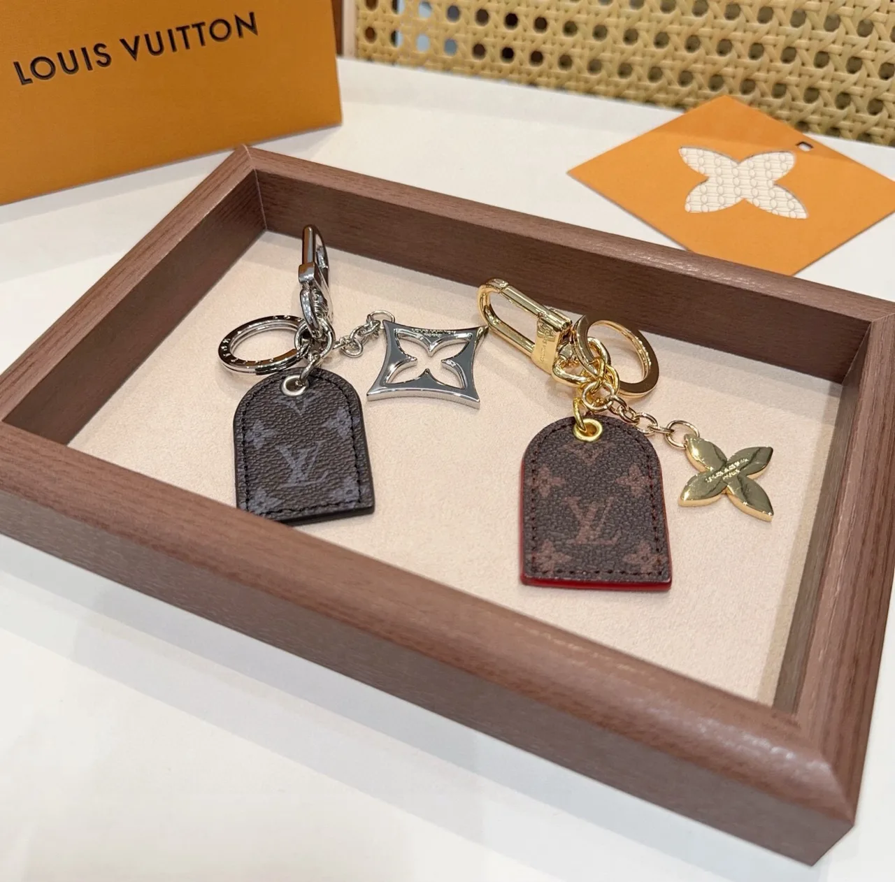Louis Vuitton Tag and Flower Key Charm in Grey & Brown · view 2