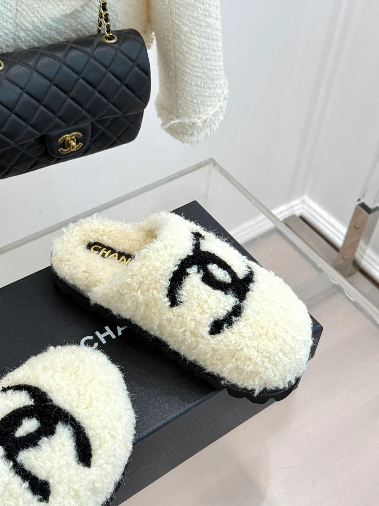 Chanel Denim Slippers in White · view 5