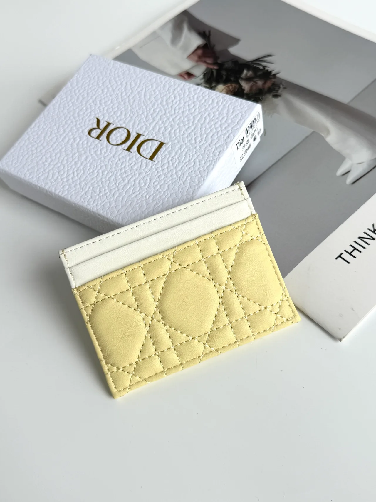 Dior Lambskin Quilted Bow Cardholder in Yellow · view 2