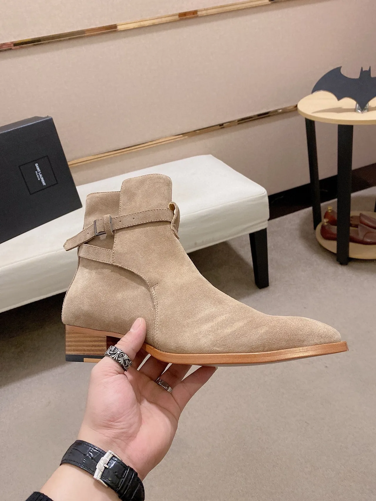 Saint Laurent Cowhide Boots in Beige · view 4