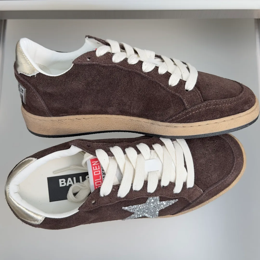 Golden Goose Cowhide Suede-Look Ball Star Sneakers in Brown · view 5