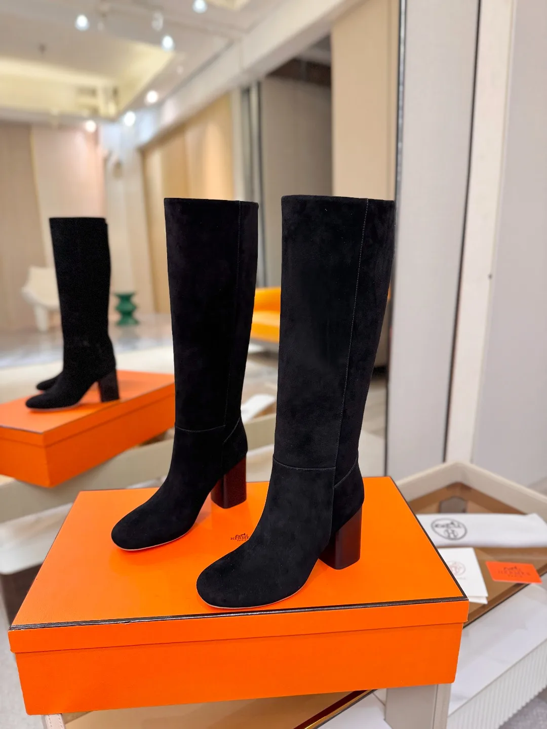 Saint Laurent Cowhide Knee-High Boots in Black · view 3