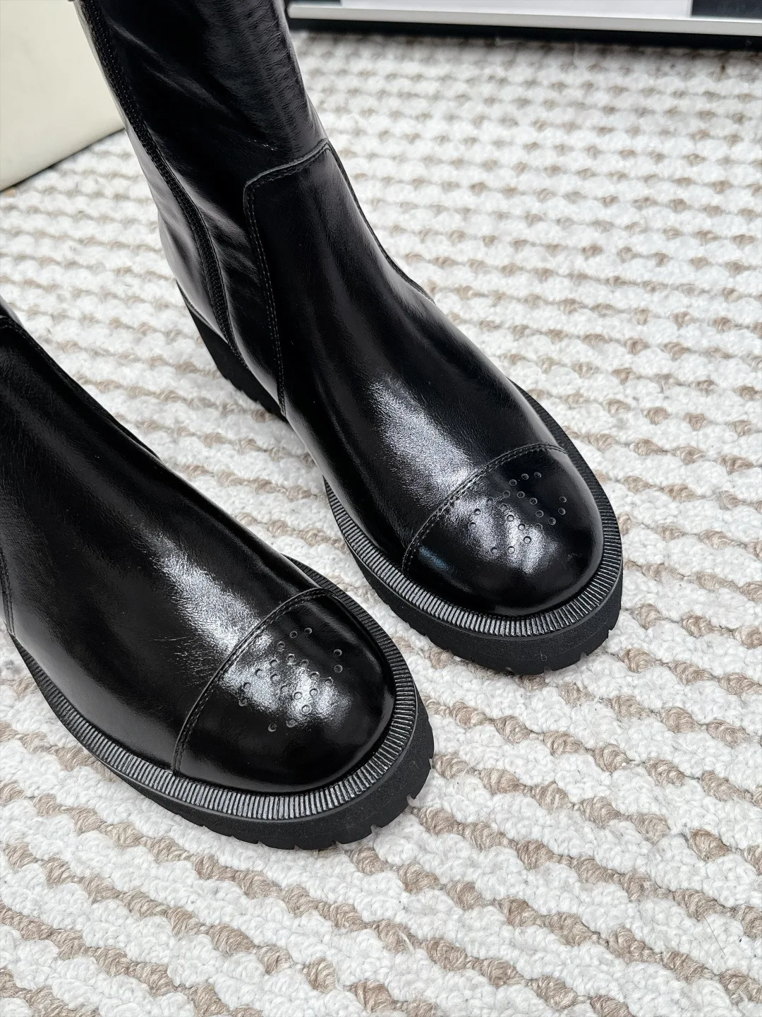 Loewe Cowhide Glossy Round-Toe Ankle Boots in Black · view 6