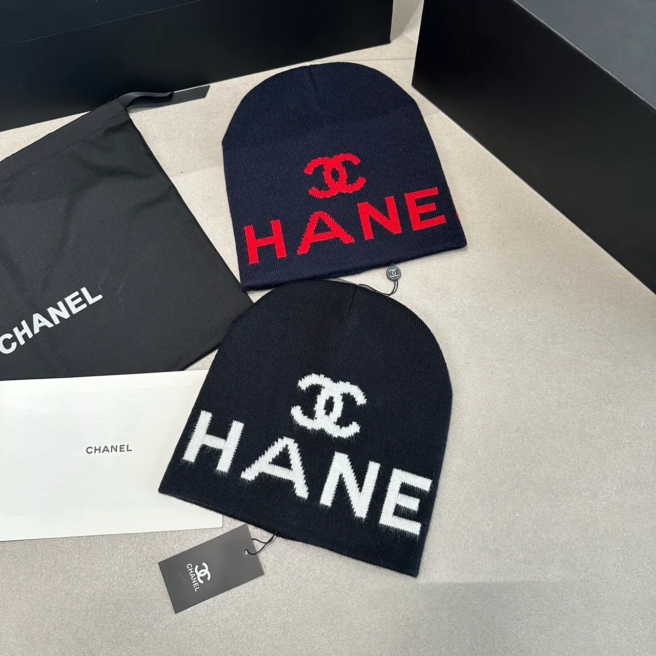 Chanel Logo knit beanie in Blue & Black · view 8