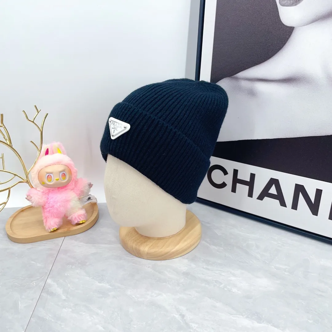 Prada Wool Triangle Logo Knit Beanie in Black · view 3