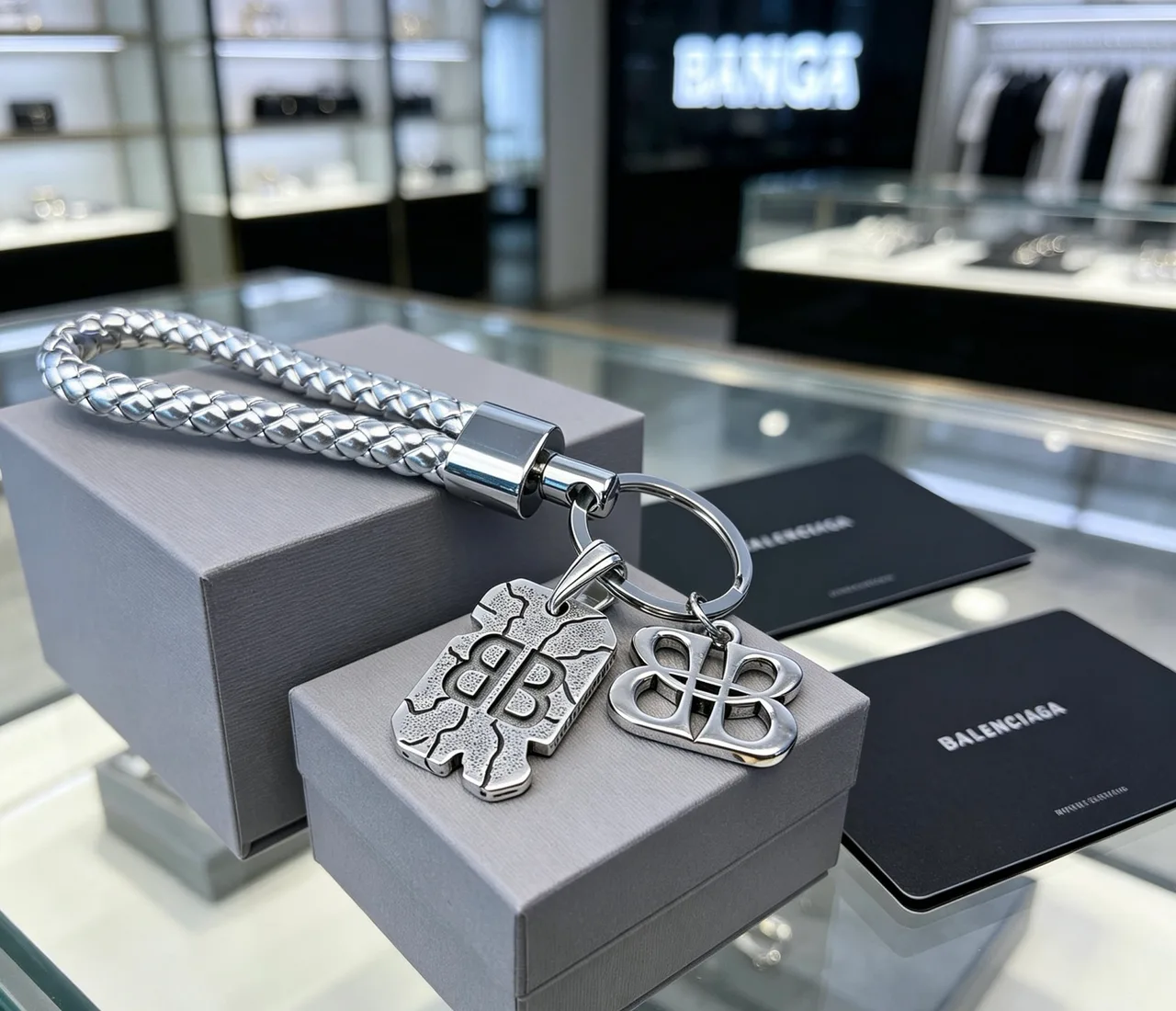 Balenciaga Braided strap key charm in Silver & Gold · view 5
