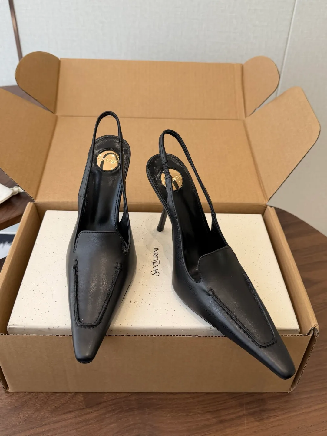 Saint Laurent Cowhide Slingback Heels in Black · view 3