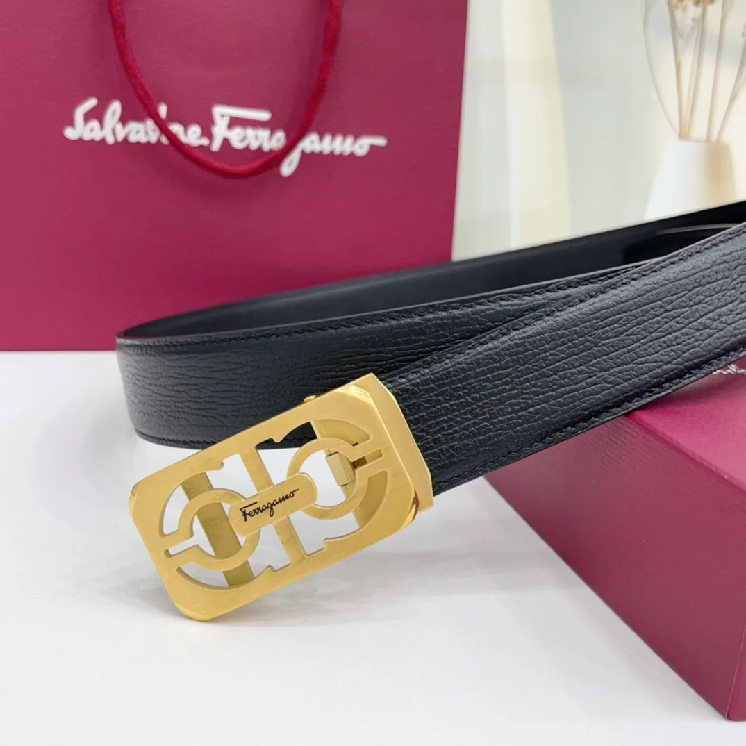 Ferragamo Calfskin Belt in Black · view 2