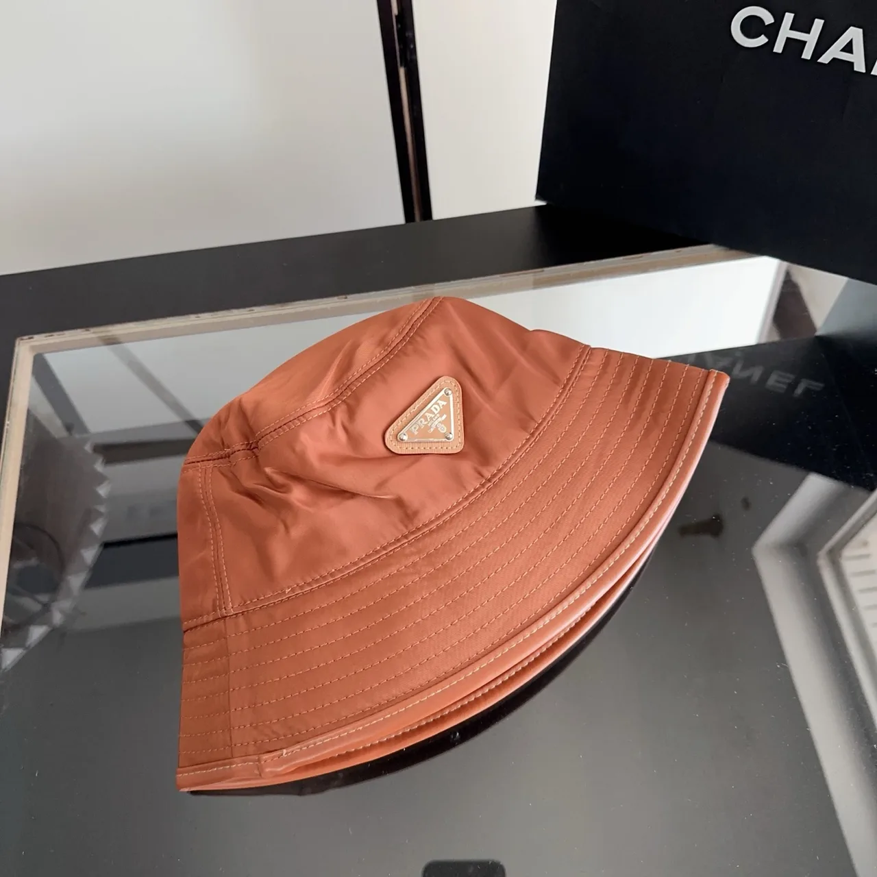Prada Bucket Hat in Orange · view 3