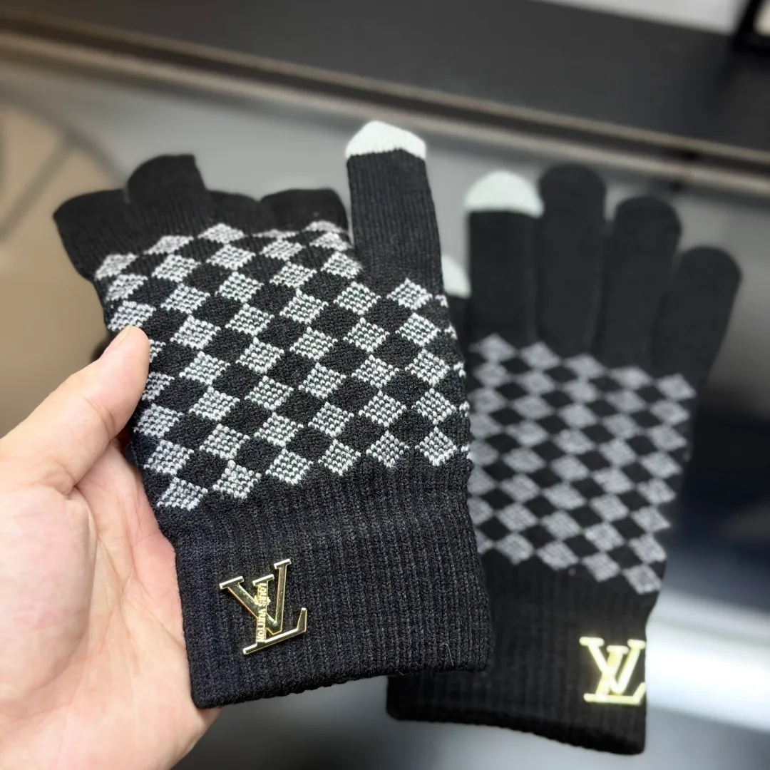 Louis Vuitton Wool Check Hat Scarf and Gloves Set in Grey · view 8