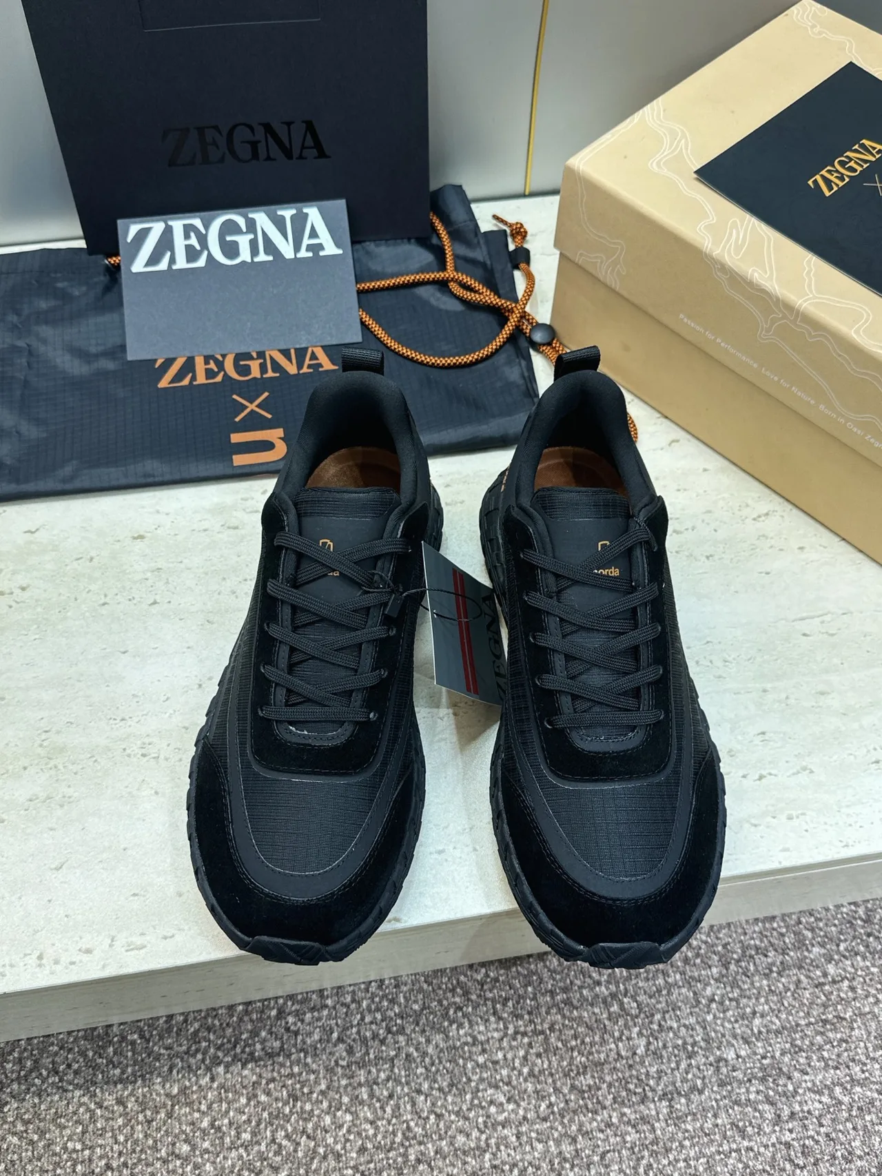 Zegna Suede-Look Round-Toe Sneakers in Black · view 2