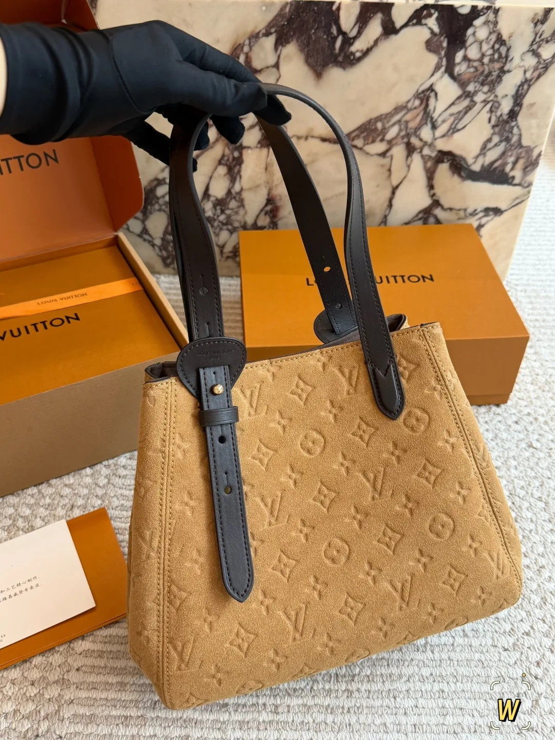 Louis Vuitton Suede Tote in Tan · view 3