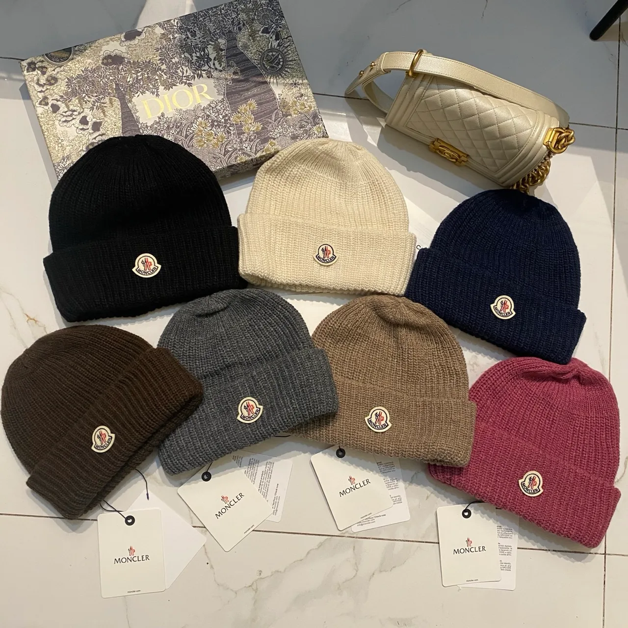 Moncler Beanie in Blue / Beige / Grey / Black / Brown / Burgundy · view 8