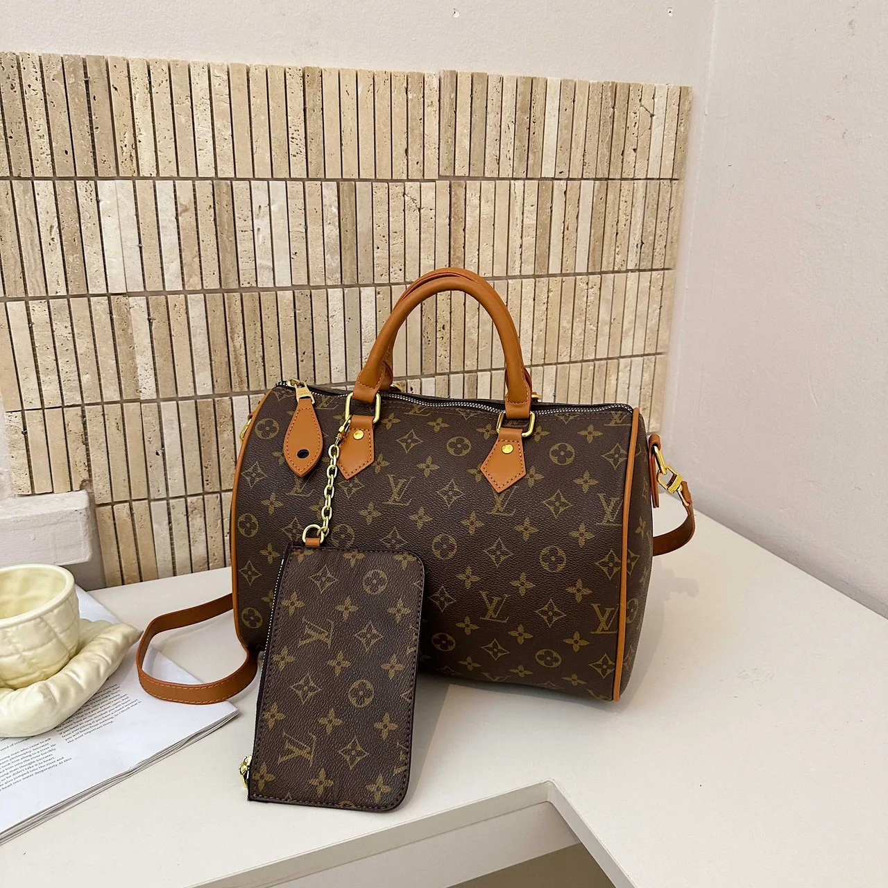 Louis Vuitton Monogram Speedy Bag in Brown & Grey · view 1