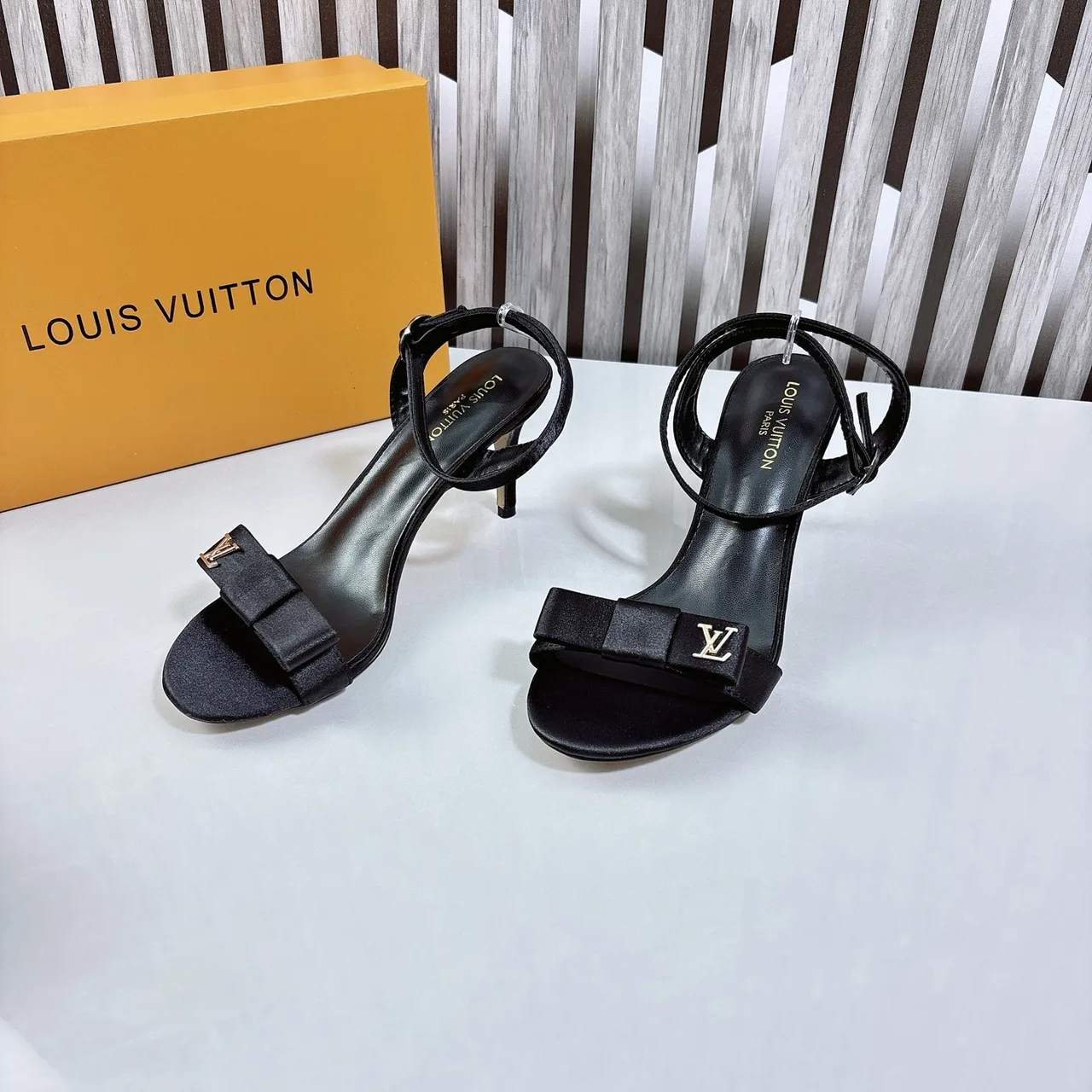 Louis Vuitton Bow Ankle-Strap Sandals in Black · view 3
