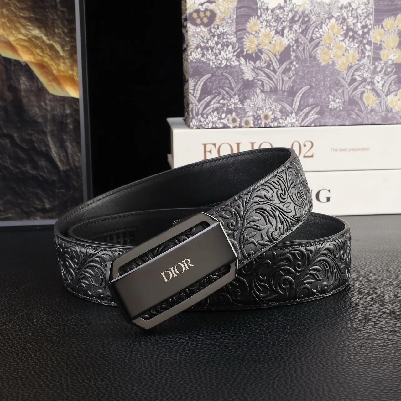 Dior Embossed Automatic Belt in Black · view 4