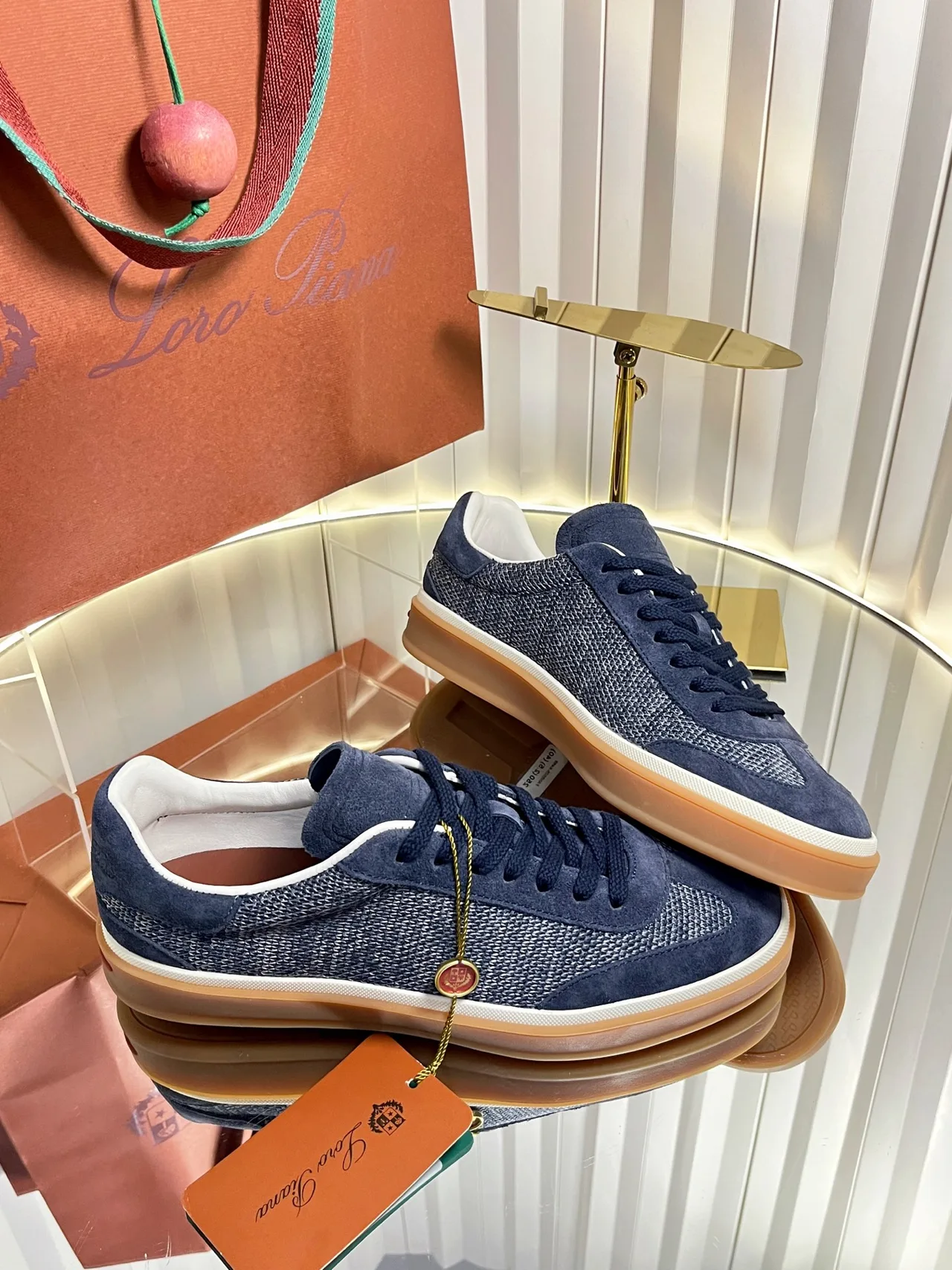 Loro Piana Cashmere Low-Top Sneakers in Blue · view 6