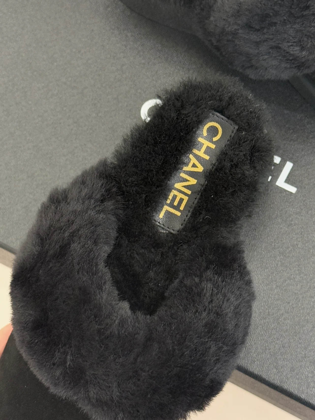 Chanel Glossy Suede-Look Slippers in Black · view 8