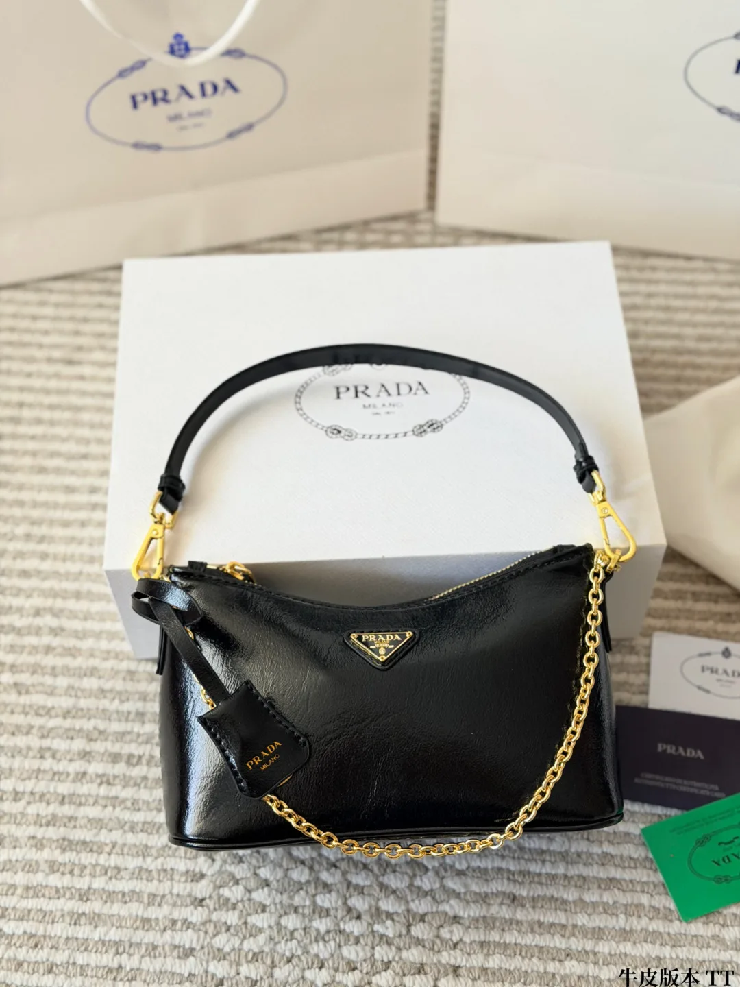 Prada Demi-Lune Bag in Black & Tan & Brown & White · view 8
