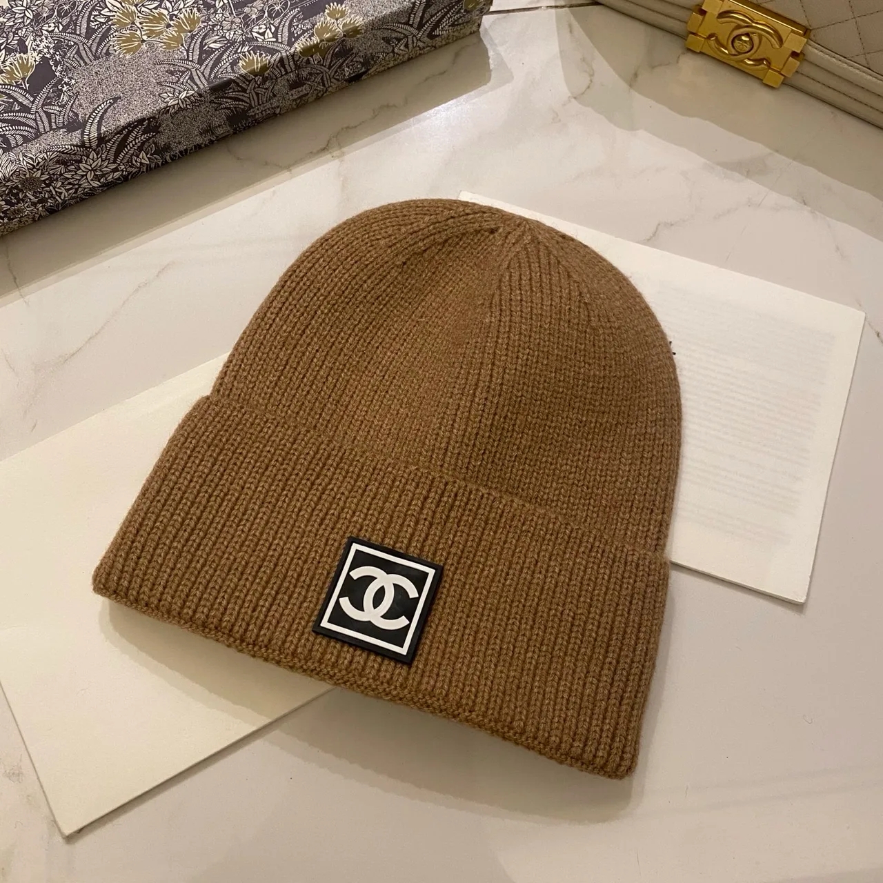 Chanel Beanie in Black & White & Grey & Beige & Tan & Blue & Orange & Yellow & Pink & Burgundy & Red & Brown · view 7