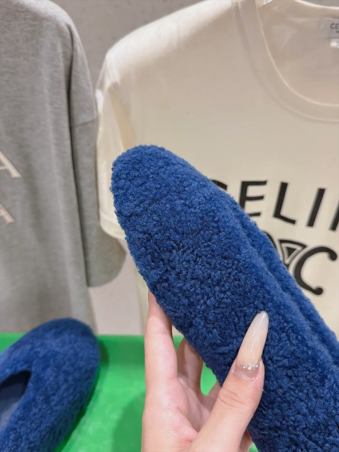 Round-Toe Plush Slip-On Flats in Blue · view 7