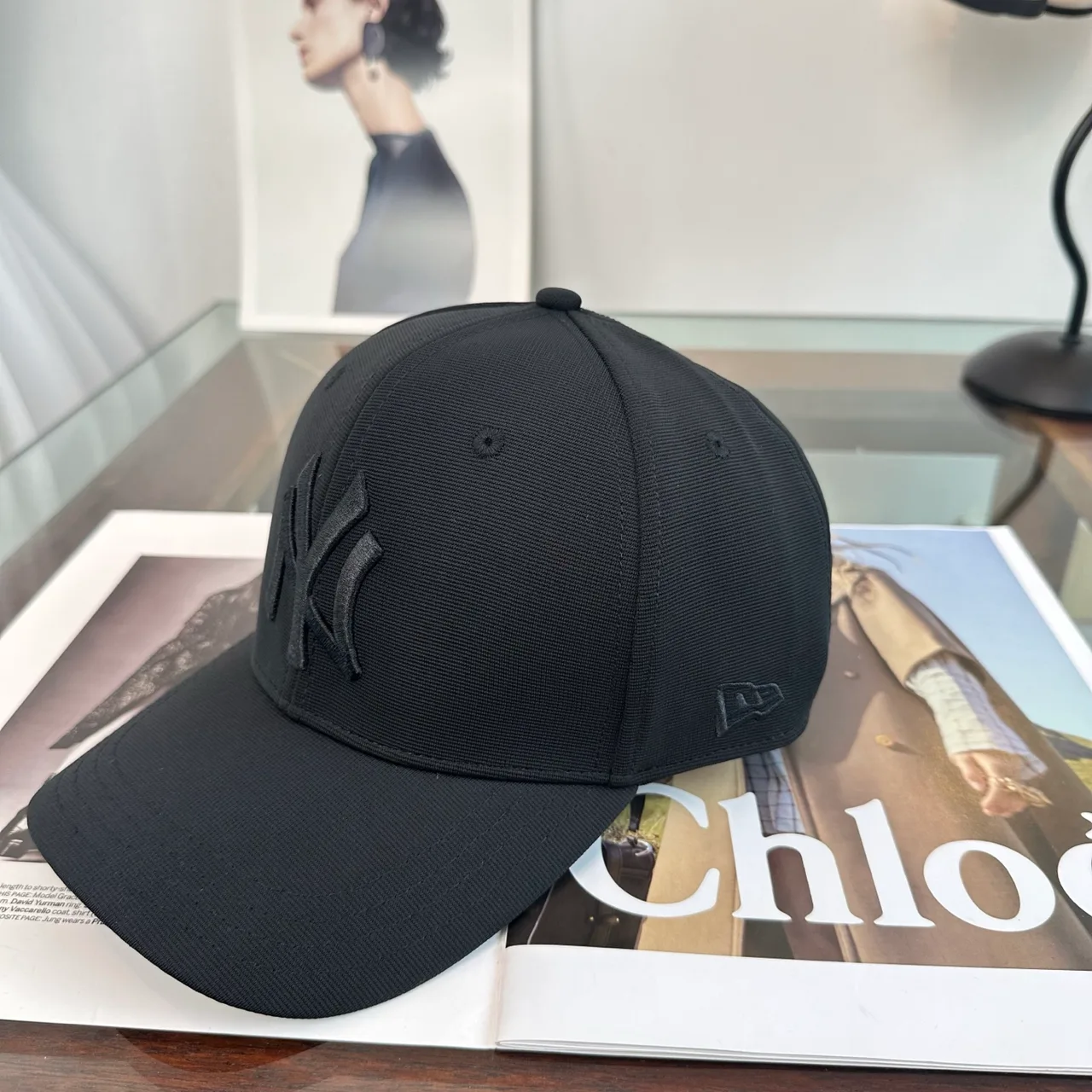 New Era NY Baseball Cap in Black & White & Beige · view 4