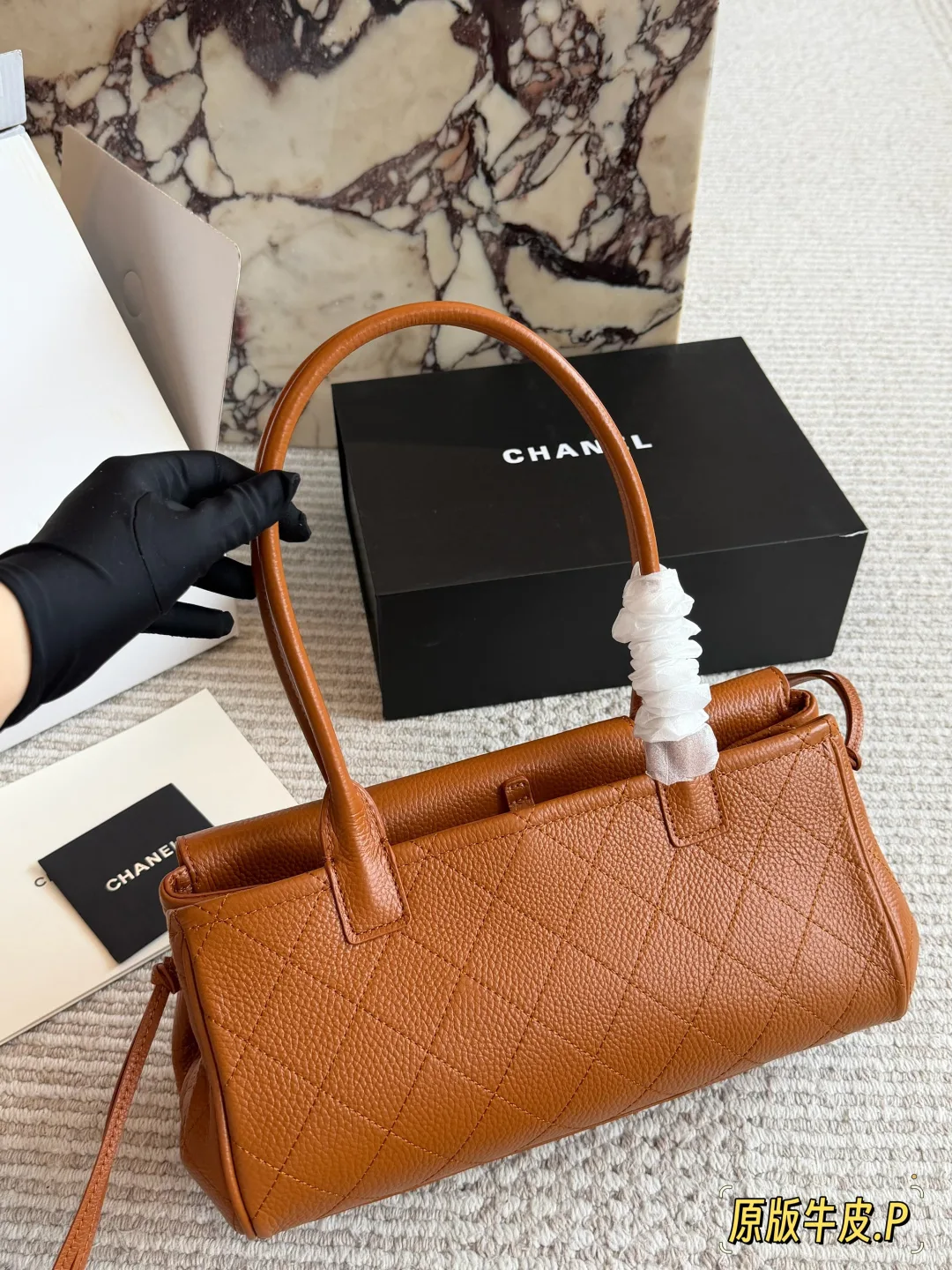 Chanel 26S Quilted Cowhide Baguette Bag in Tan · view 3