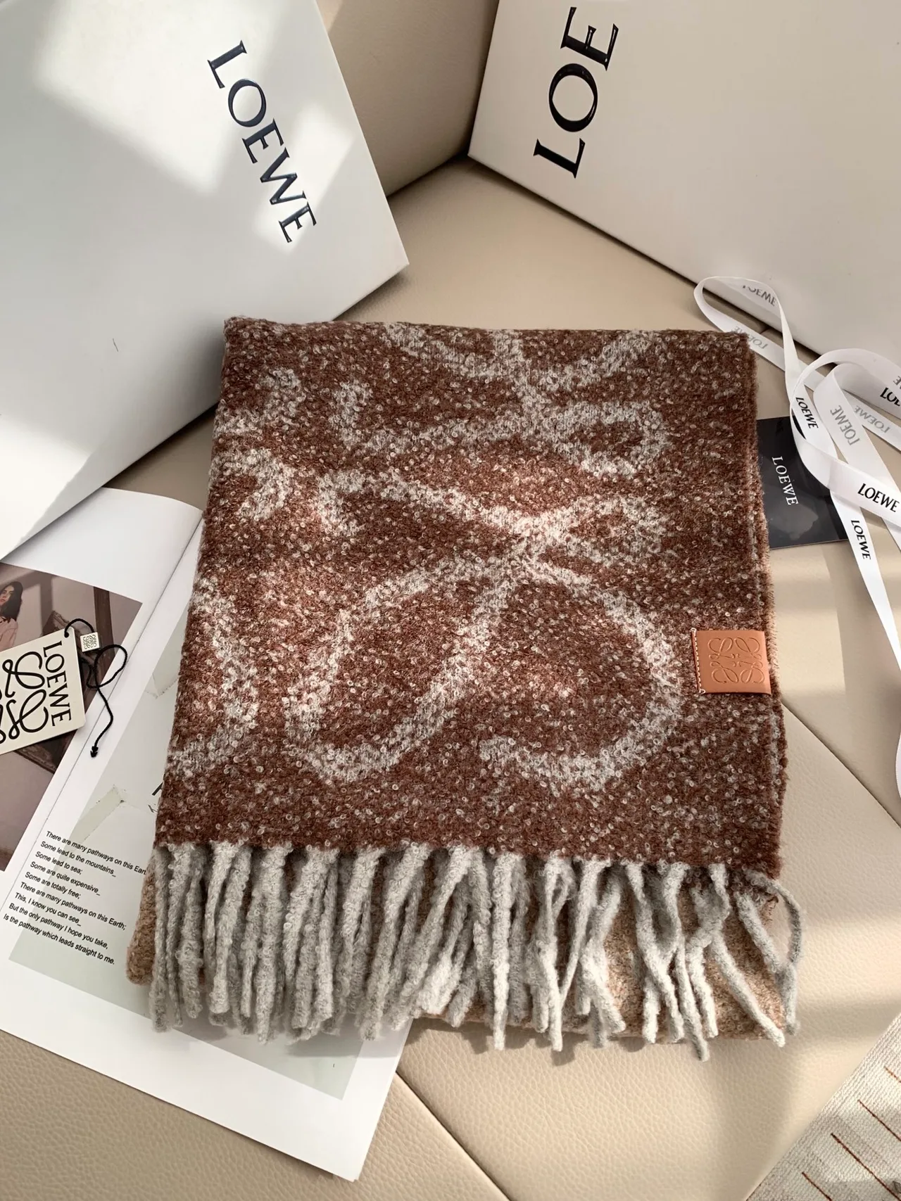 Loewe 60% Alpaca 25% Wool 15% Nylon Striped Scarf in Brown · view 5