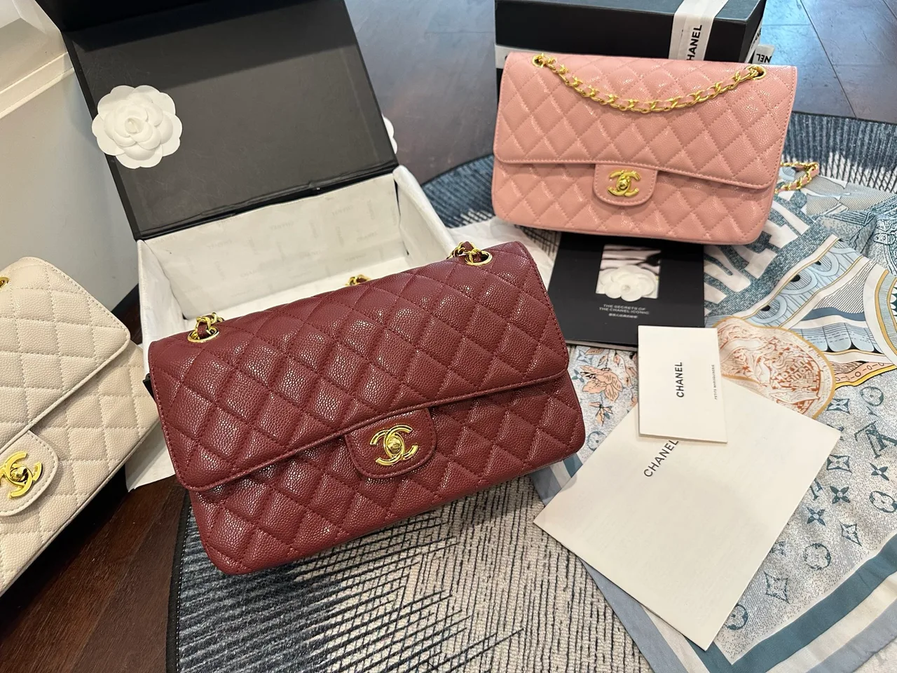 Chanel Classic Flap Bag in White / Pink / Burgundy · view 1
