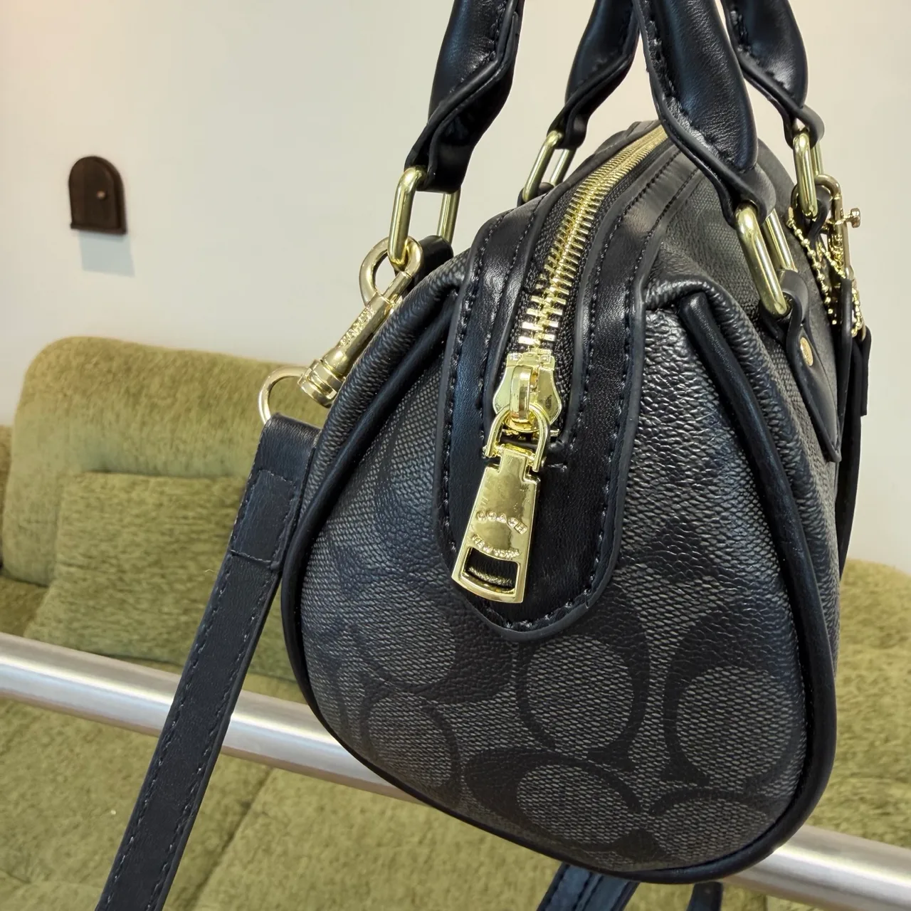 Coach Signature mini bowling bag in Grey / Beige / Pink / Brown / Black · view 5