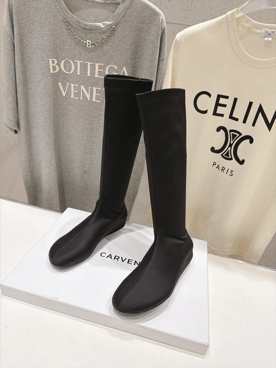 Matte Round-Toe Minimal Knee-High Boots in Black · view 3