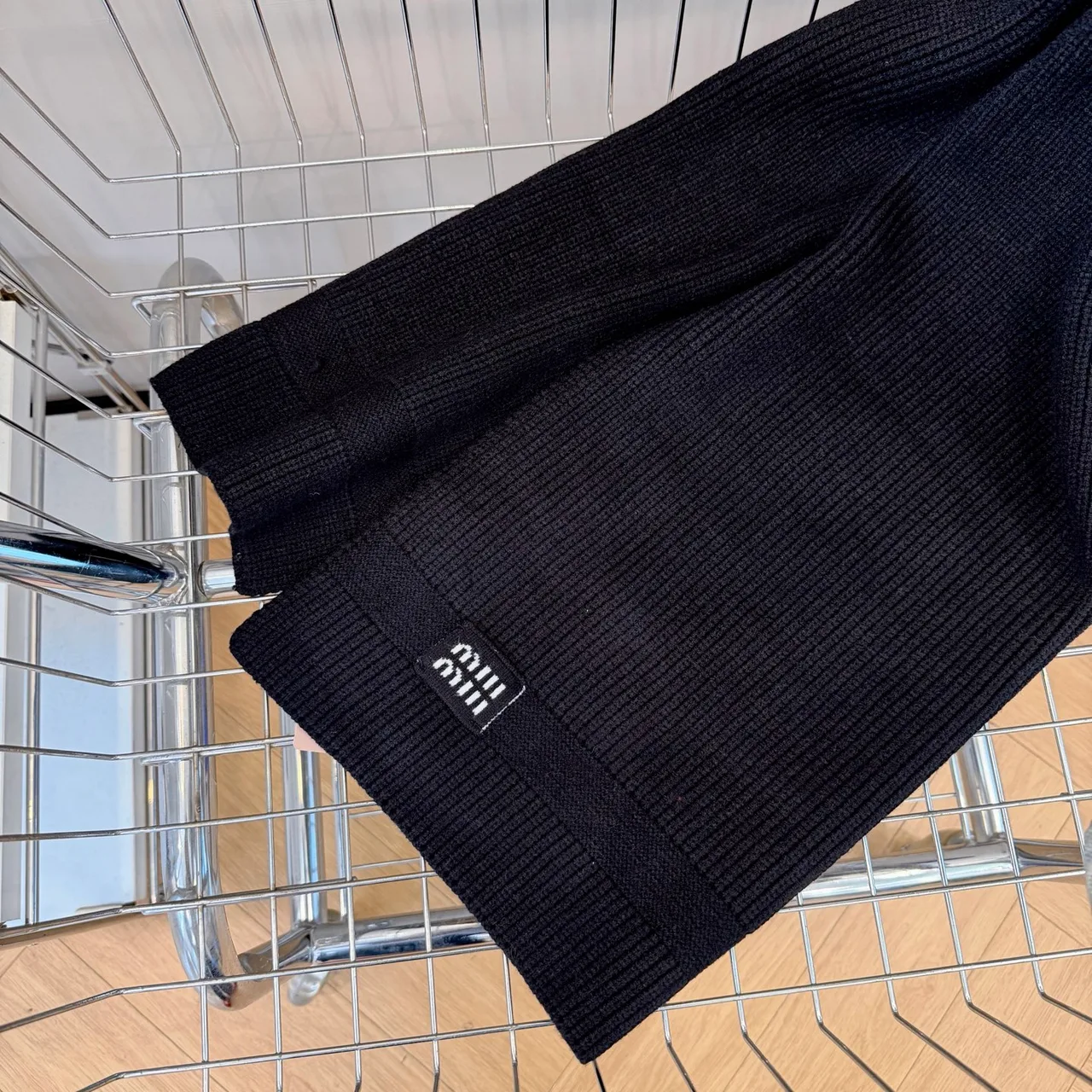 Miu Miu Ribbed Scarf in Black · view 5