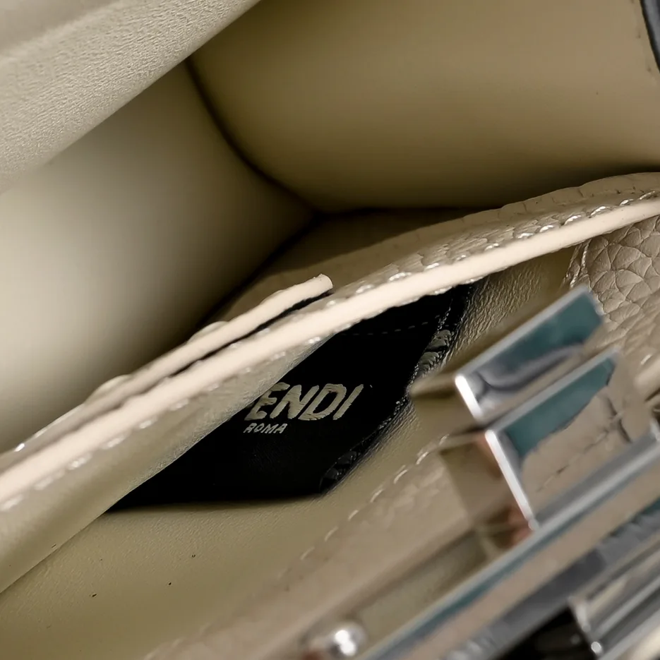 Fendi Calfskin Smooth Top-Handle Bag in Beige · view 8