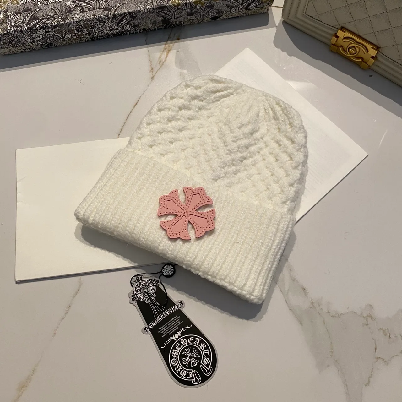Chrome Hearts Beanie in Grey & White & Black & Beige · view 2