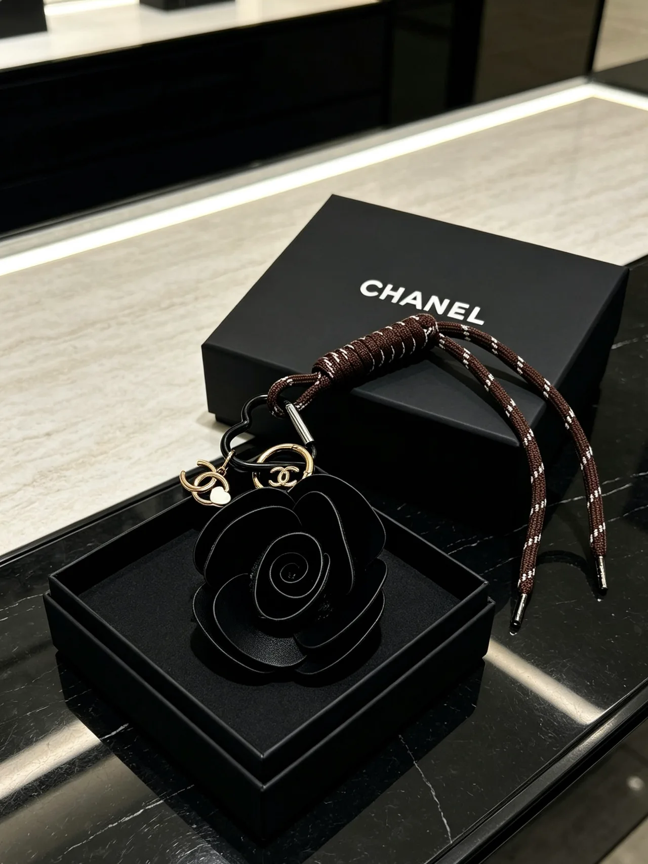 Chanel Rose Bag Charm in Black · view 6