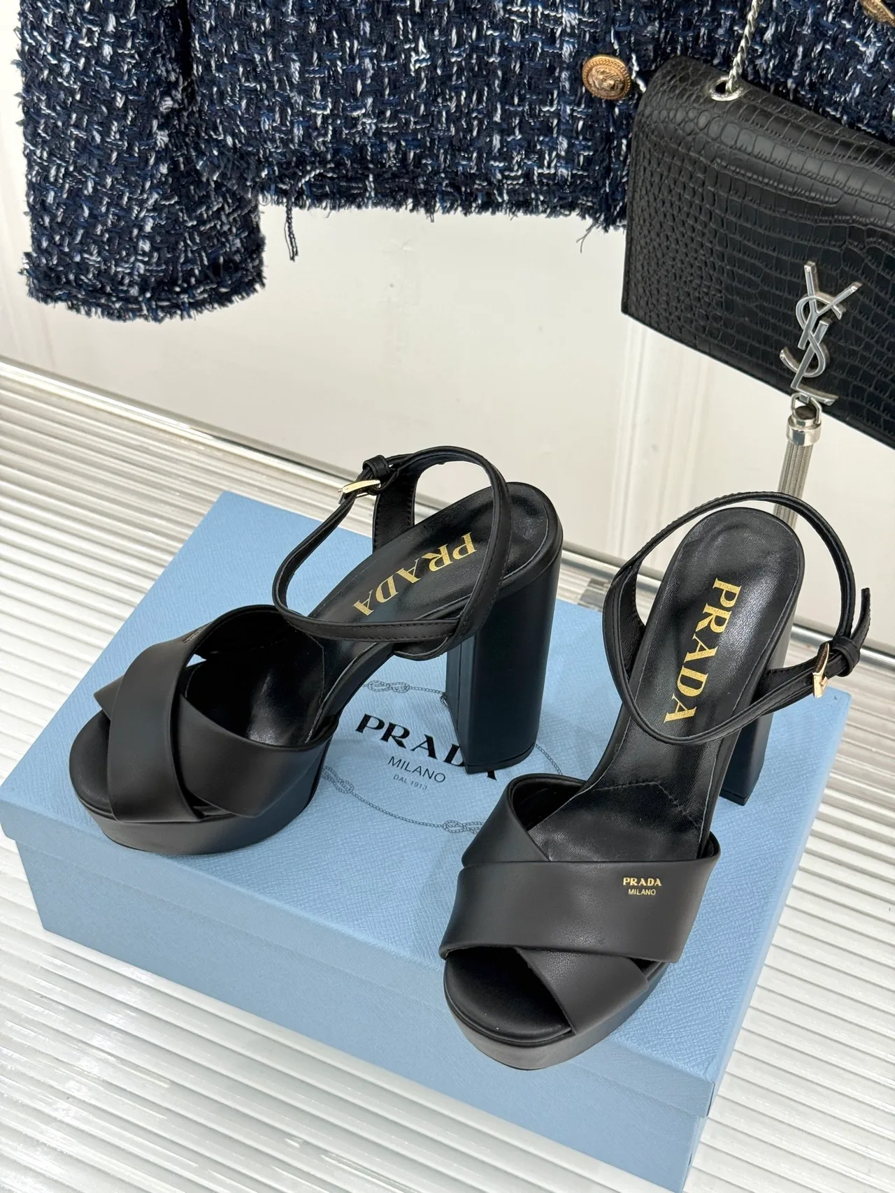 Prada Denim Sandals in Black · view 2