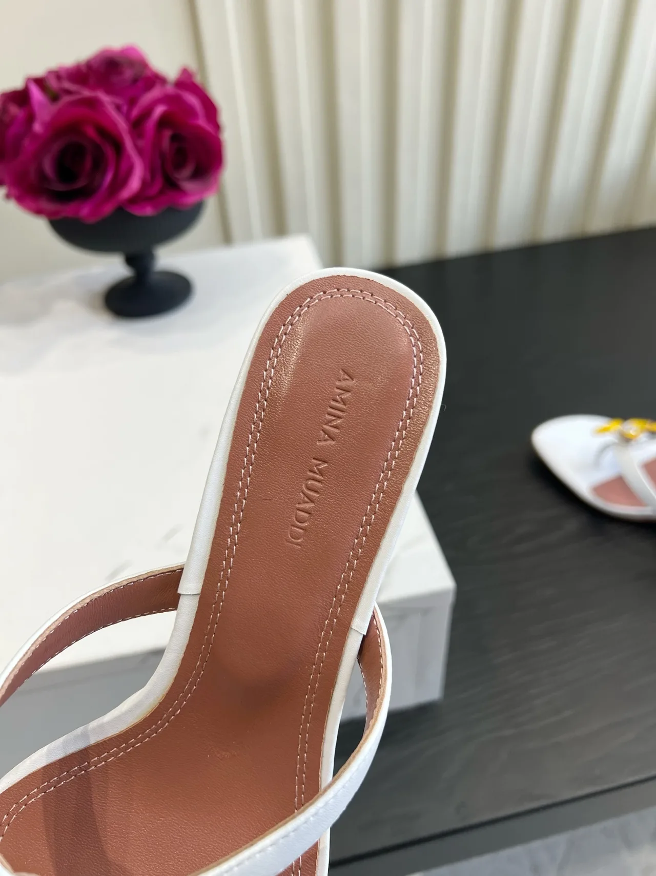 Amina Muaddi Silk Sandals in White · view 8
