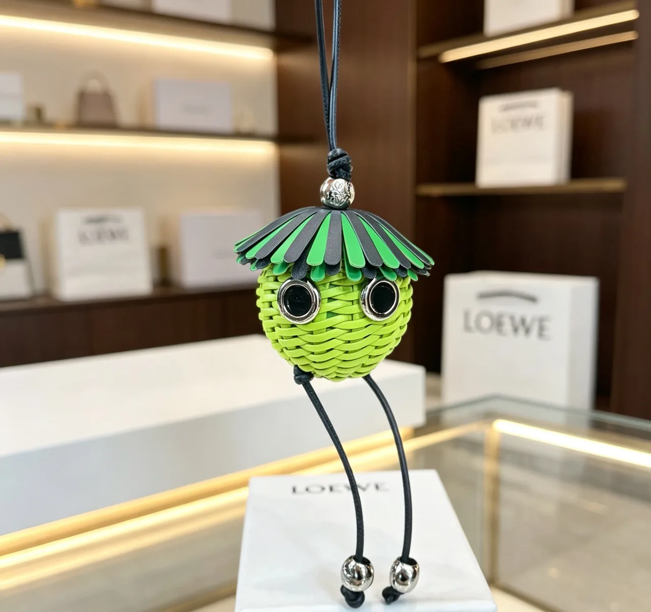 Loewe Cowhide Sheepskin Loomie Character Bag Charm in Green · view 1