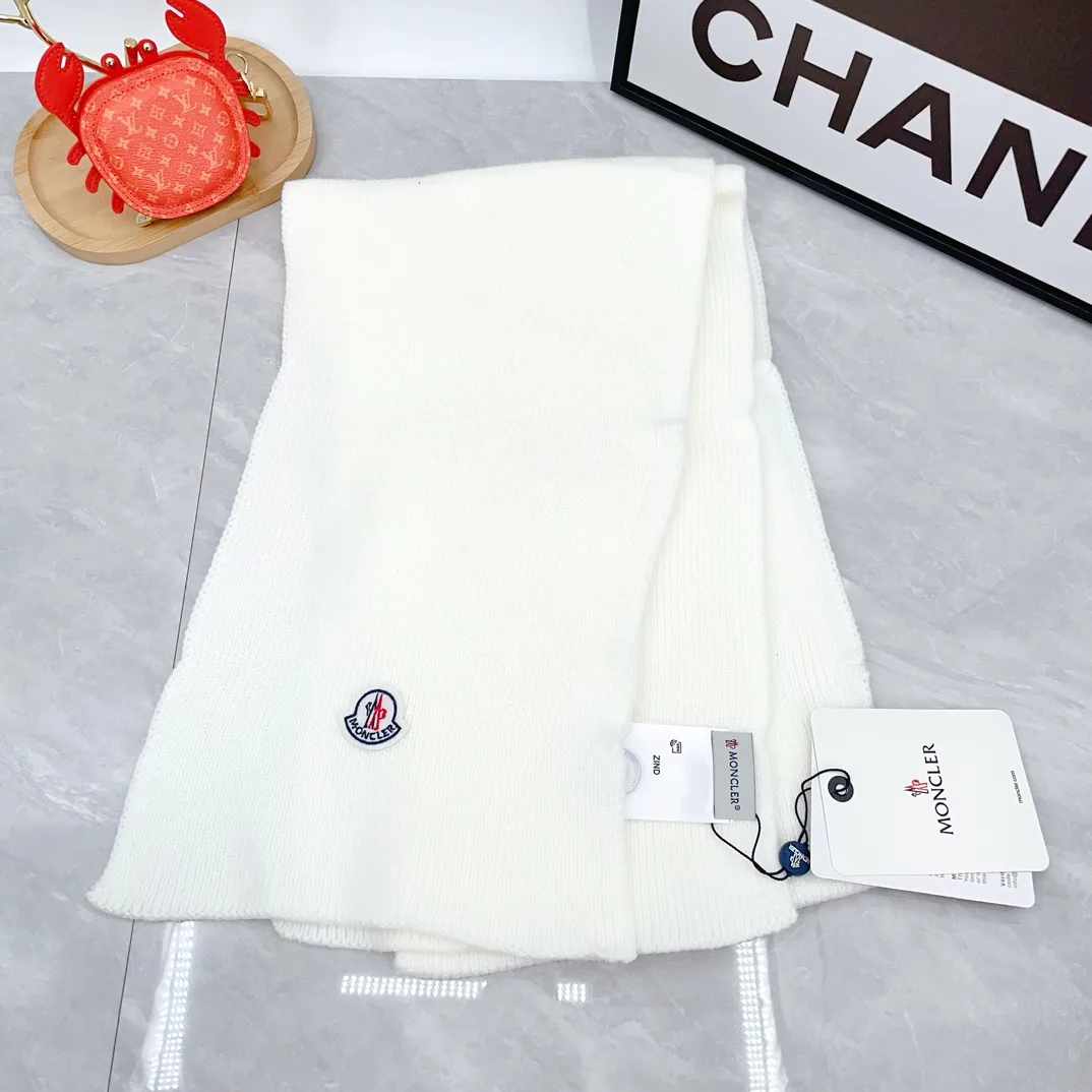 Moncler Wool Ribbed Beanie and Scarf Set in White · view 3