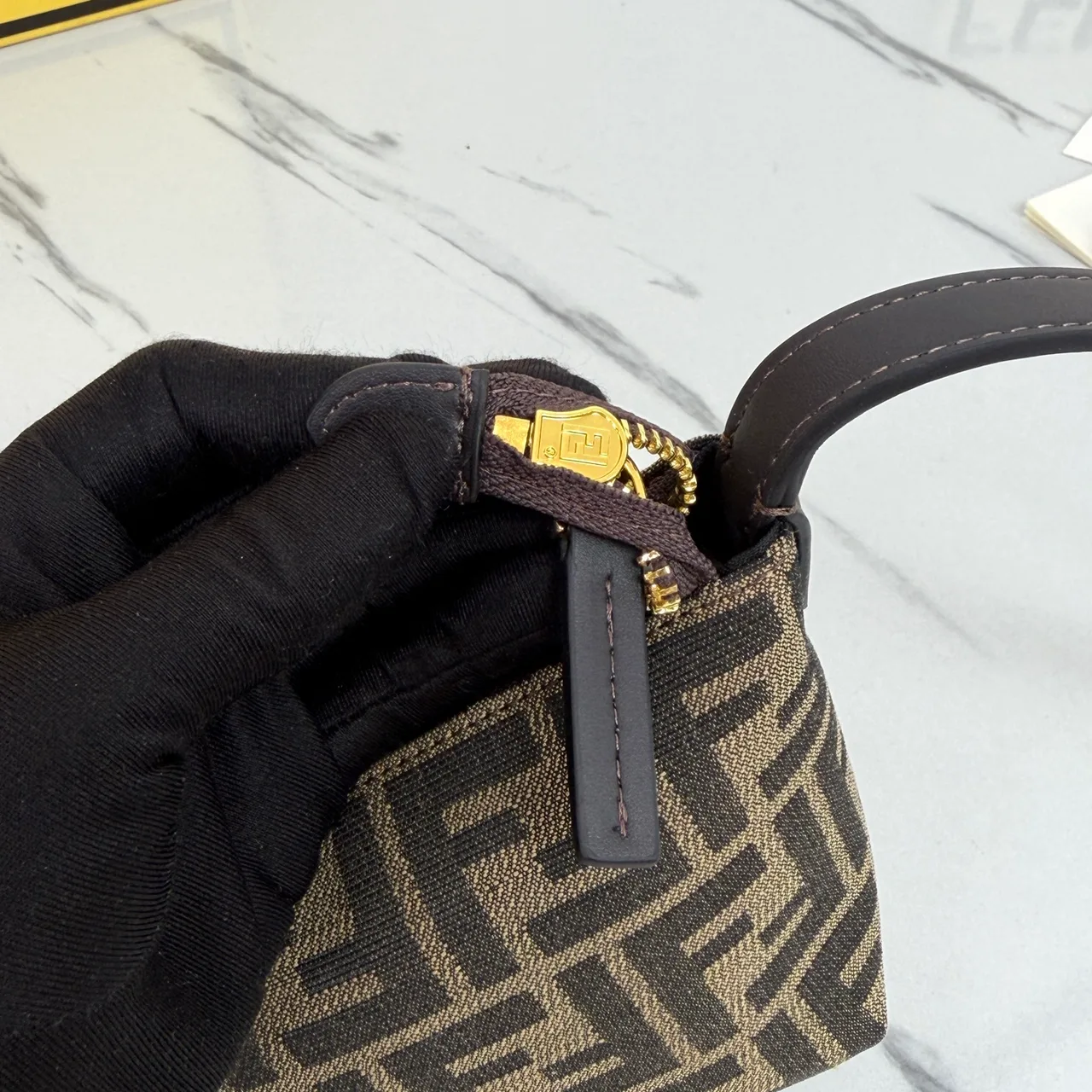 Fendi Baguette Cowhide FF-Monogram Open-Top Shoulder Bag in Brown · view 7
