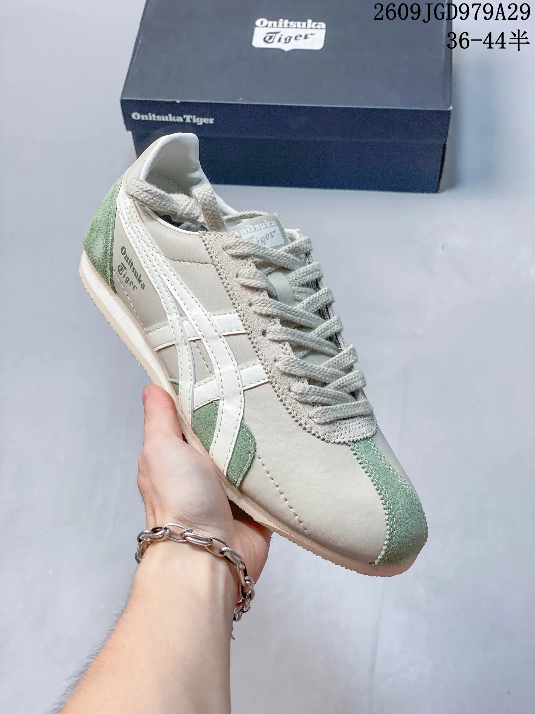 Onitsuka Tiger Striped Low-Top Sneakers in White & Blue & Green · view 4