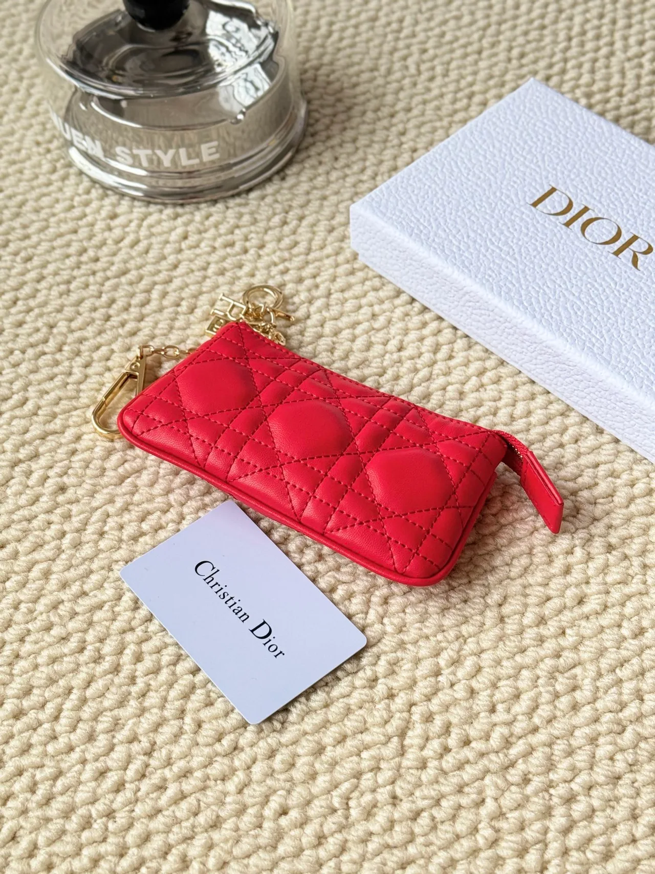 Dior Lambskin Quilted Zip Key Pouch in Red · view 3