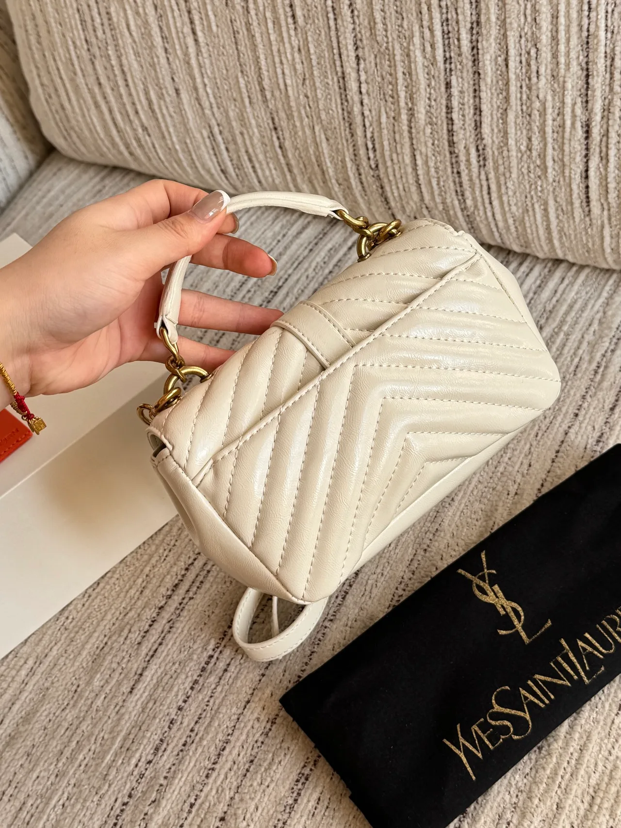 Saint Laurent Mini Quilted Bag in Black & Cream · view 4