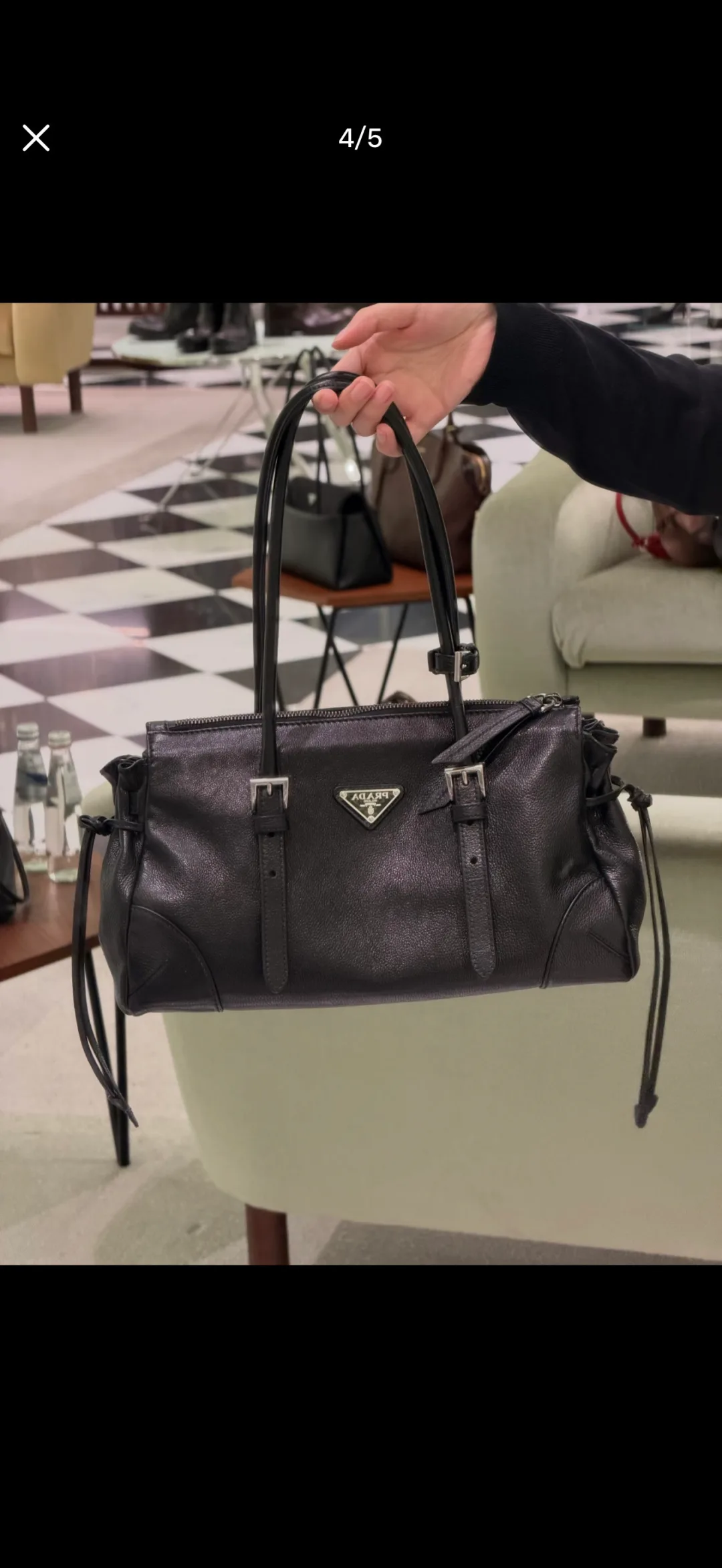 Prada Leather Smooth Soft Bonnie Bag in Black · view 3