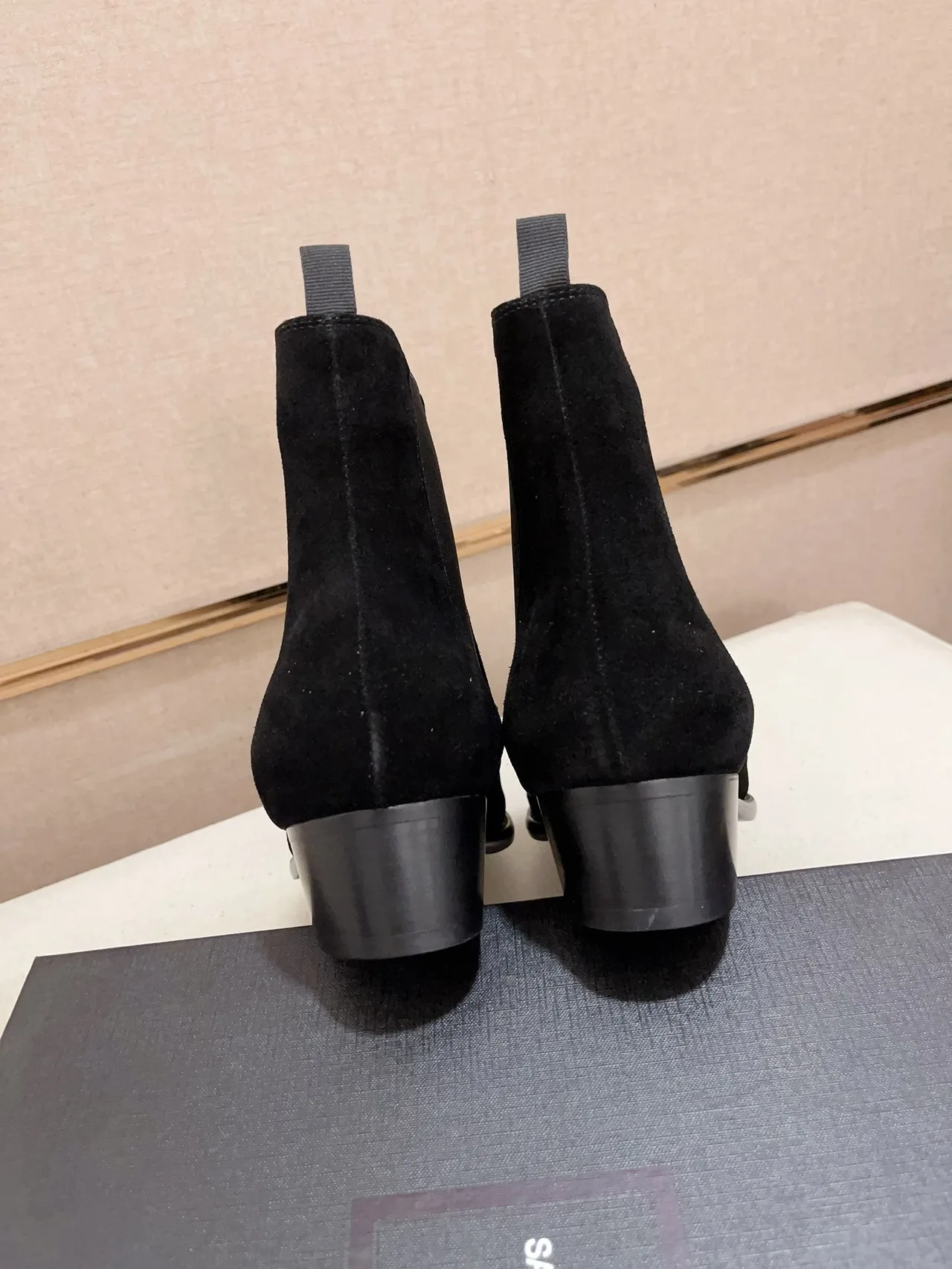 Saint Laurent Cowhide Suede-Look Pointed-Toe Chelsea Boots in Black · view 8