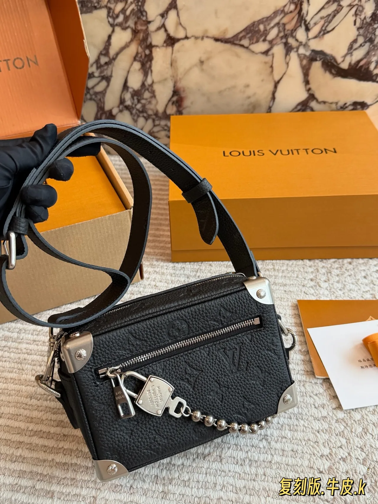Louis Vuitton Cowhide Trunk Shoulder Bag in Black · view 2