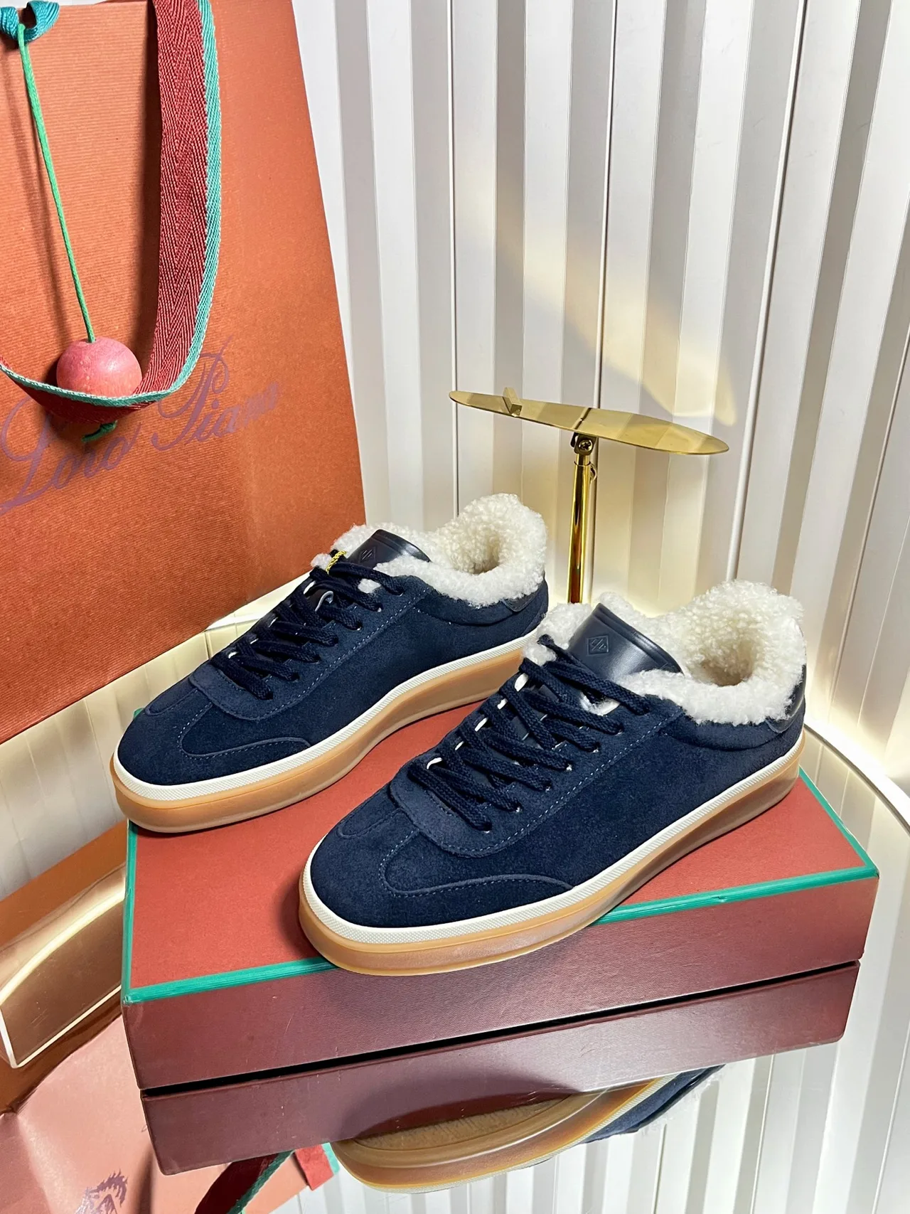 Loro Piana Cashmere Suede-Look Lined Sneakers in Blue · view 2