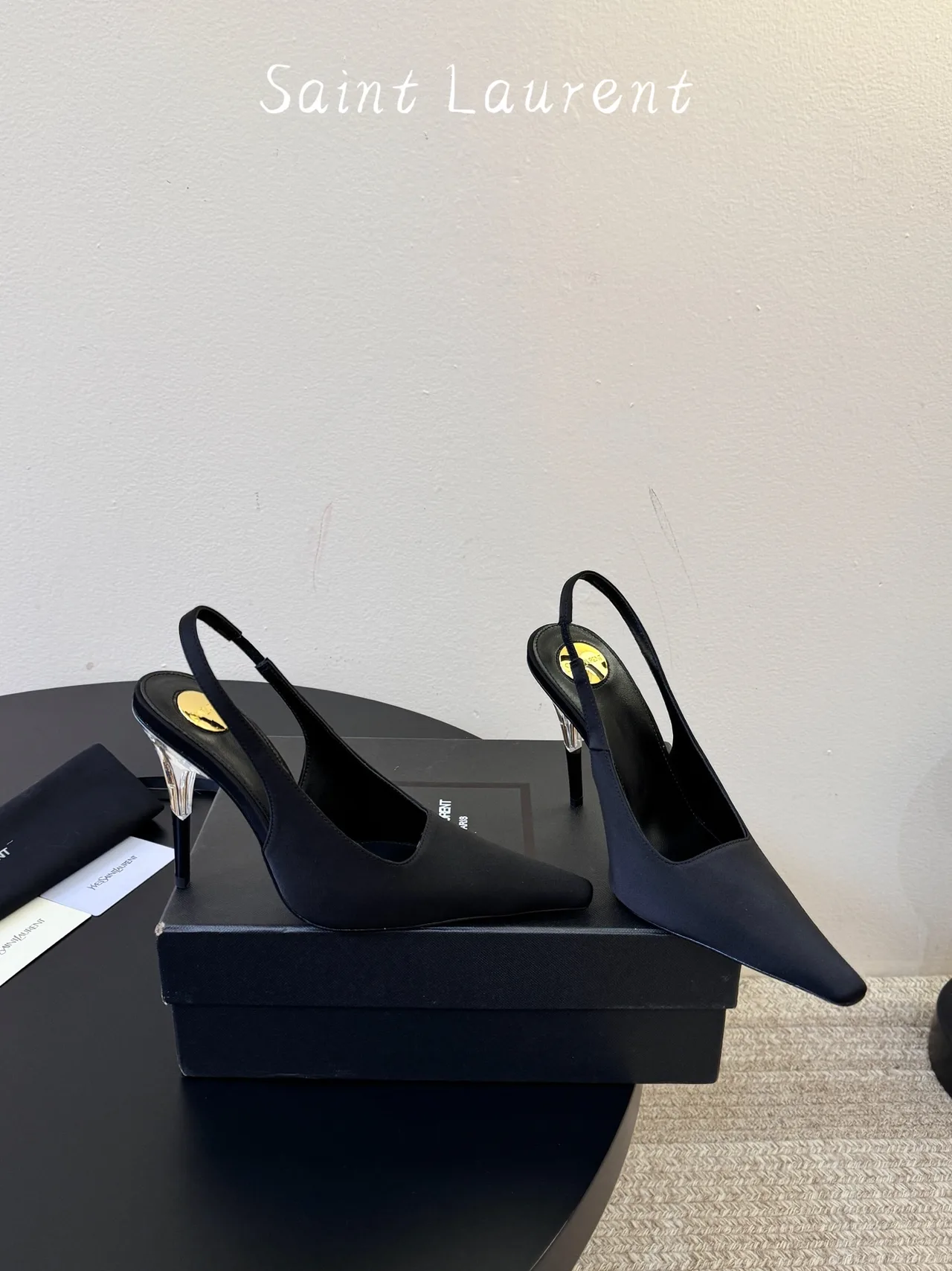 Saint Laurent Glossy Pointed-Toe Sandals in Black · view 4