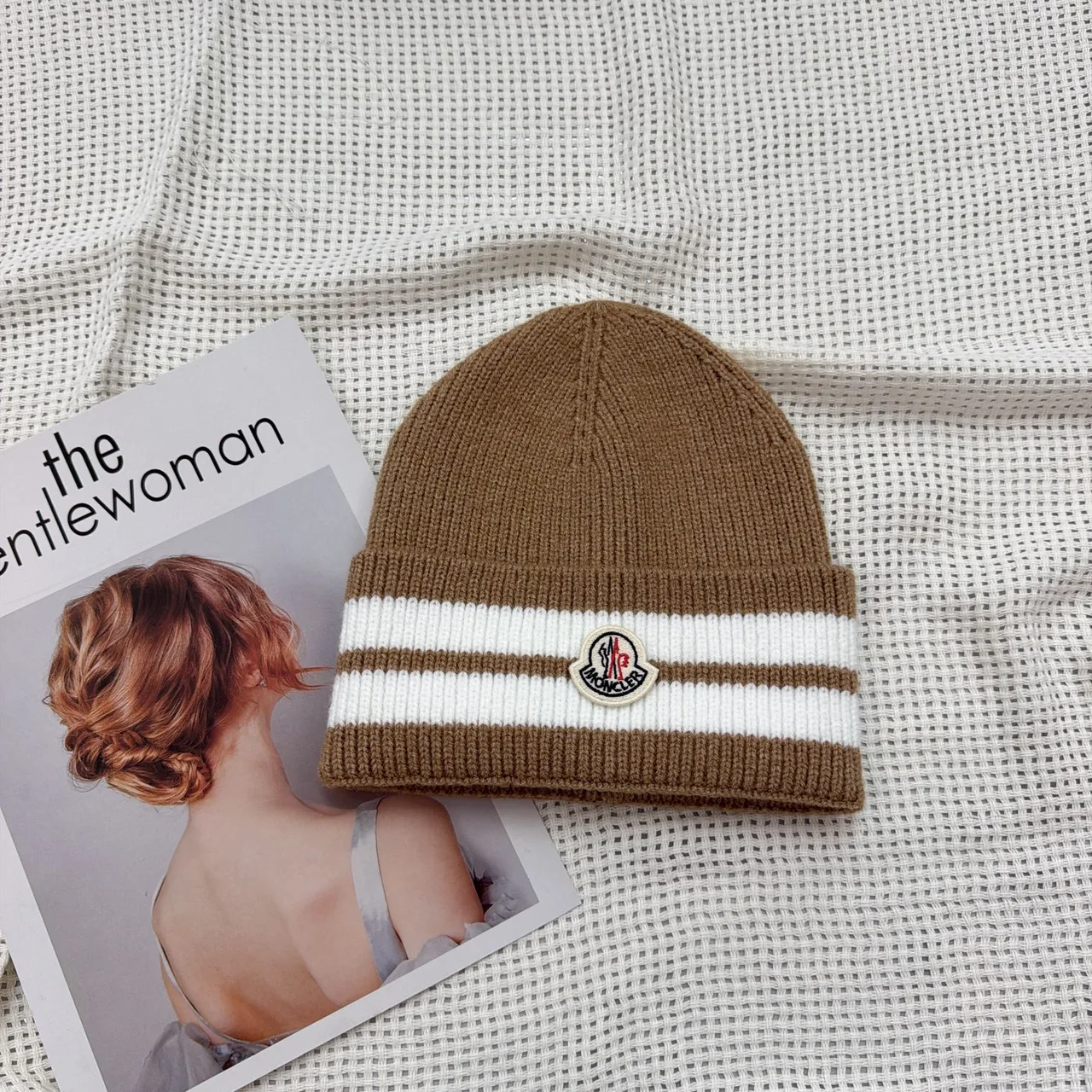 Moncler Striped-Cuff Beanie in Black & White & Brown & Grey & Burgundy & Red & Blue · view 6