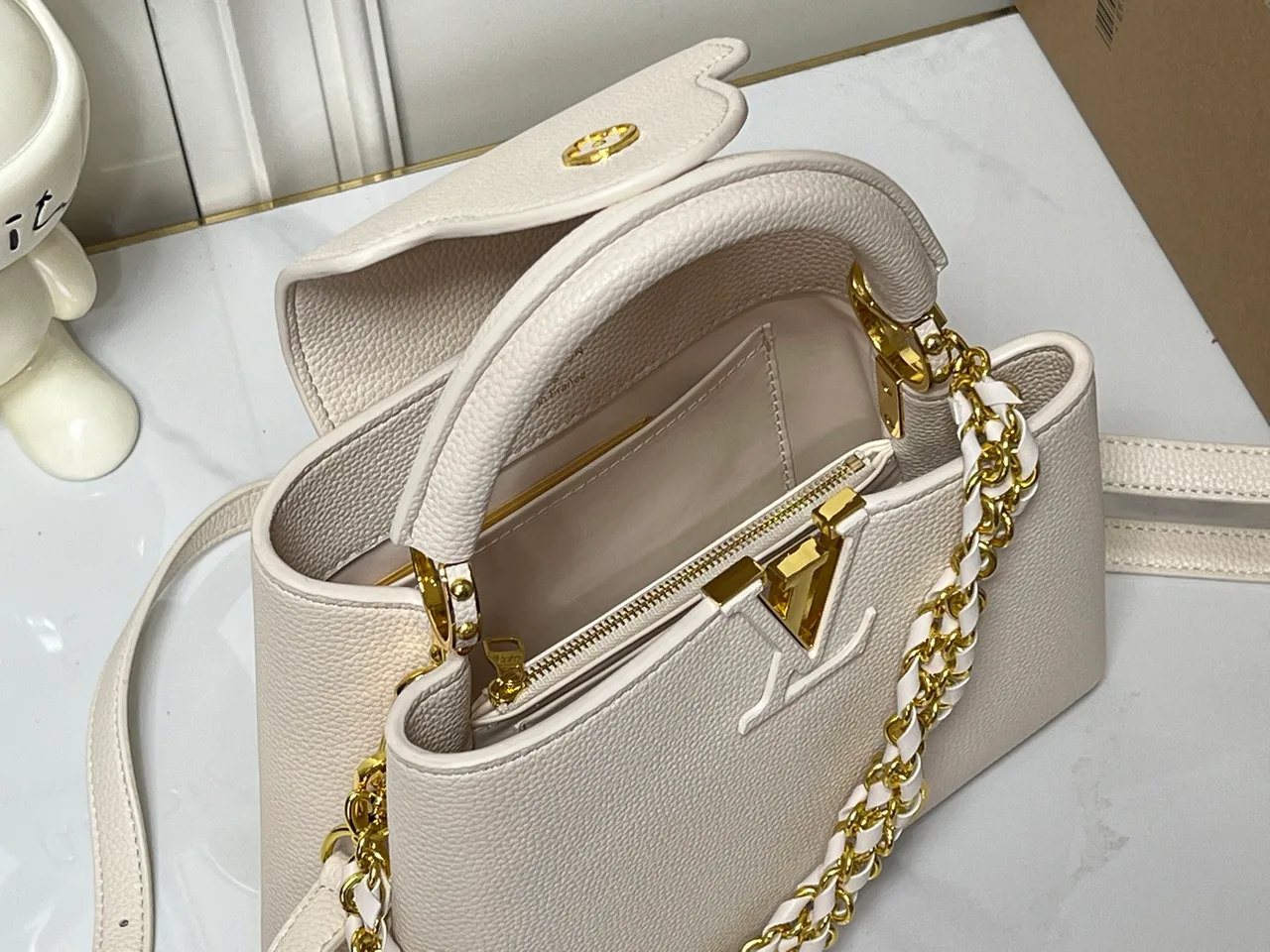Louis Vuitton Cowhide Top-Handle Bag in White · view 8